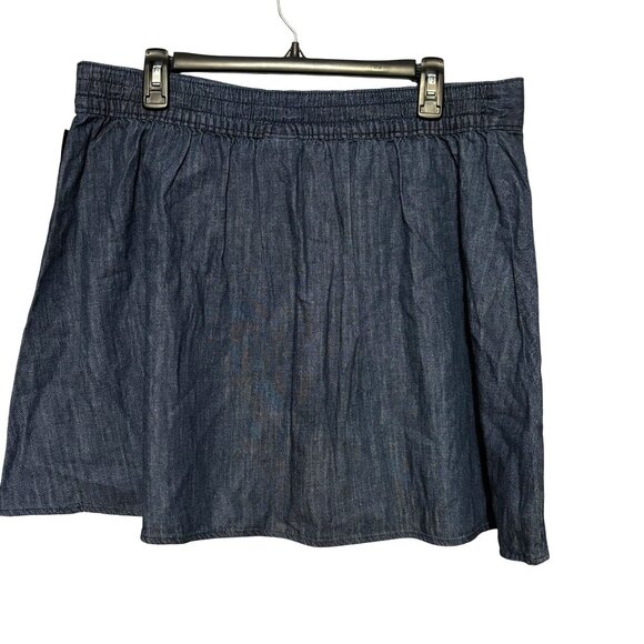 Merona Button Front Denim Flare Skirt Large 100% Cotton Elastic Back Waistband - Picture 2 of 8